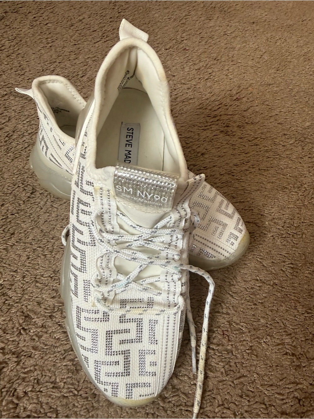 Steve Madden White SM NY90 Geometric Knit Sneakers
